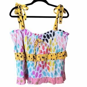 Conditions apply bold dopamine tiered tank top small tie shoulders 100% cotton